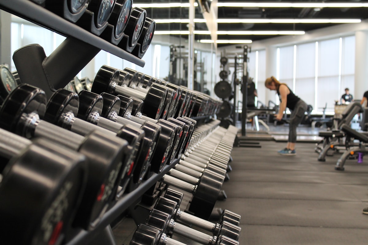 Weight training in a gym